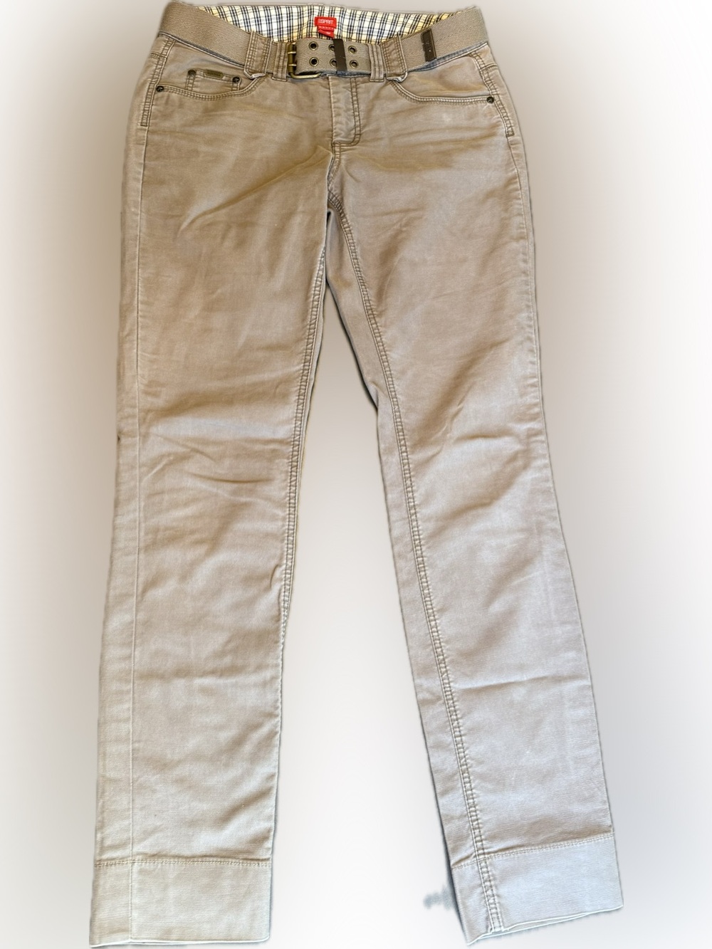 Vintage ESPRIT Khaki Stretch Cotton Straight Leg Trousers with Belt 38/8 Regular